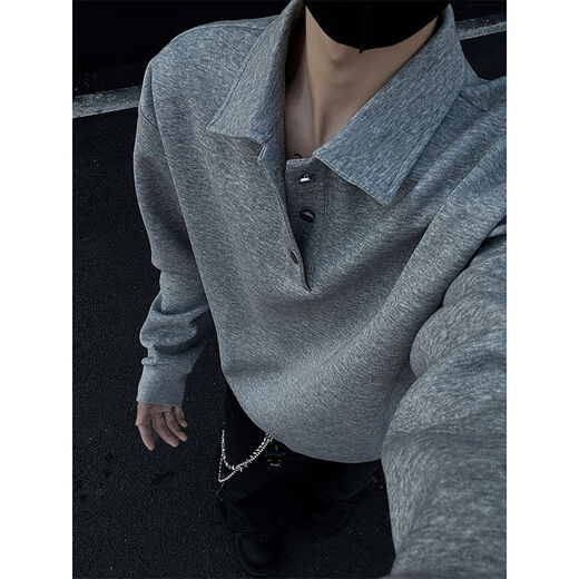 Jingyan selects cleanfit Henry collar sweatshirt for men, spring and autumn American retro polo shirt, handsome, trendy and loose, black M M95 to 115Jin Jin is equal to 0.5kg and can be worn