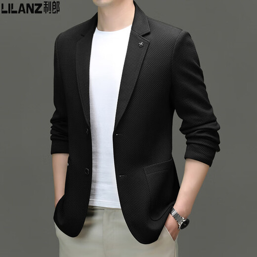 Lilan 2025 Spring New Men's Knitted Stretch Youth Casual Suit Korean Style Slim Fashion Business Men's Gray Gray XL