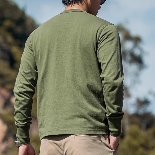 Haixing outdoor breathable cotton t-shirt men's henley shirt men's casual polo shirt long-sleeved top with base layer military green M (reference 125-140Jin Jin is equal to 0.5 kg)