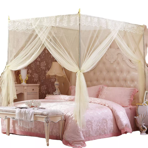 Yusenyi floor-standing household three-door mosquito net with encrypted yarn and thick bracket 1.8m double bed princess style 1.5m white three-door ultra-dense mosquito net + reinforced paint bracket 1.5m wide X 2.0m long bed