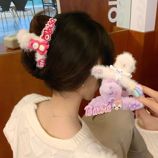 Jimori Family Adult Girls and Children Cartoon Sanrio Hair Accessories Plush Clip Cute Hairpin Back of the Head Shark Clip Plush Hairpin Blue Jade Cinnamon Dog
