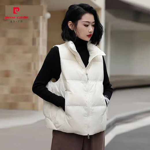 Pierre Cardin White Duck Down Vest Women's Outerwear Western Style Autumn and Winter 2025 Short Sleeveless Vest Jacket Black White Duck Down S Recommended 85--119 Jin Jin equals 0.5 kg