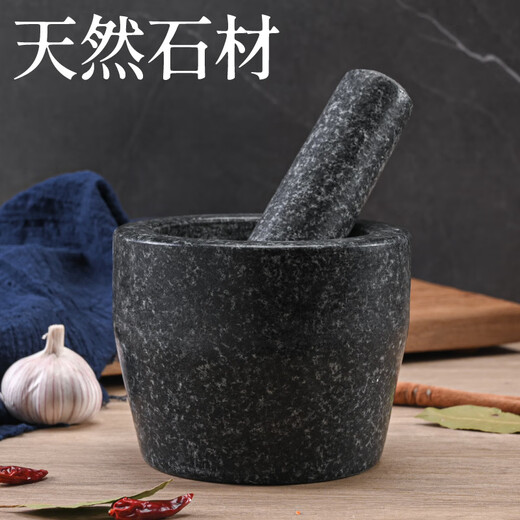 Fat Donglai natural stone mortar garlic pounder stone household garlic mortar masher grinding jar beating bowl pounding medicine jar mixing mortar sesame white medium 12 cm cylinder type stone mortar with lid