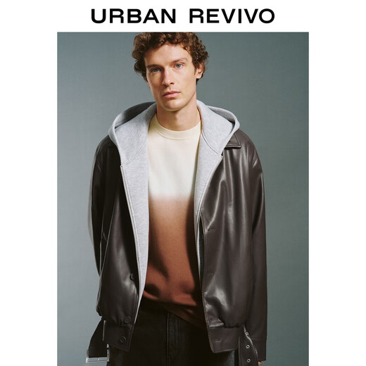 UR star same style 2025 autumn new men's retro PU silhouette jacket UMF150064 dark coffee brown M