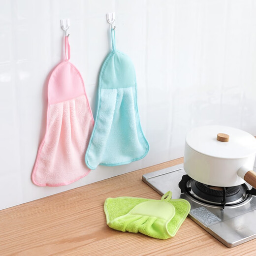 Qianhui hanging towel absorbent towel for home kitchen and bathroom thickened hand towel 1 pack random color