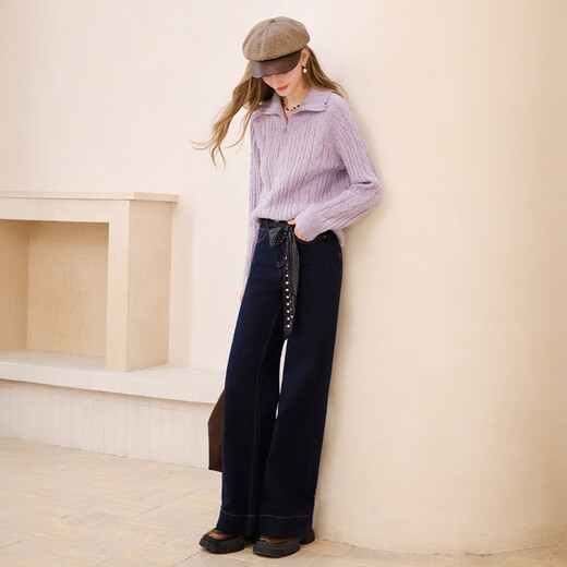 Xiangying Half-Zip Lapel Sweater Women's Long Sleeve 2025 Winter New Gentle Wind Pullover Purple Cable Sweater Purple XL 170/92A/125-140Jin Jin is equal to 0.5 kg