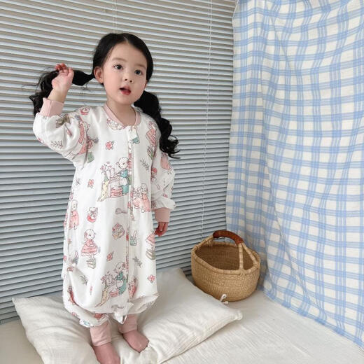 Yunzhili Baby Spring and Summer New Style Split Legs Six in Front and Four in Back Bamboo Cotton Gauze Sleeping Bag Spring and Autumn Children's One-piece Romper Suit Anti-Kick Quilt Bamboo Forest Panda 100 Codes