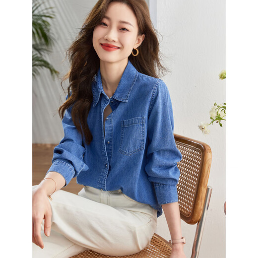 Fanximan dark blue American retro denim shirt women's 25th autumn new loose and versatile lapel long-sleeved jacket V8780 Denim Blue M (recommended 100-110Jin Jin equals 0.5kg)