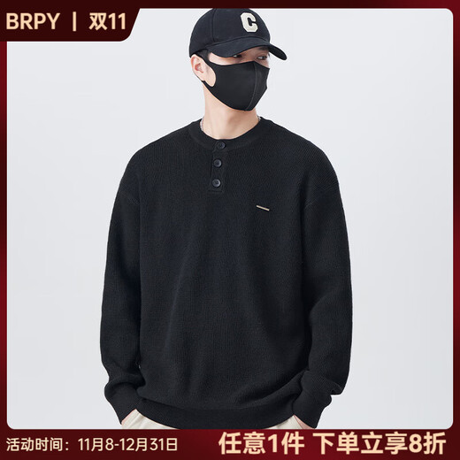 BRPY Sweater Men's Autumn and Winter 2025 New Loose Casual Versatile Color Henry Collar Bottoming Sweater Boys Trend Gray M 100-125Jin Jin is equal to 0.5 kg