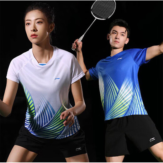 Li Ning 1990 sports T-shirt short-sleeved badminton suit men's tennis quick-drying short-sleeved shorts women's table tennis sportswear style one blue women's default culottes XL