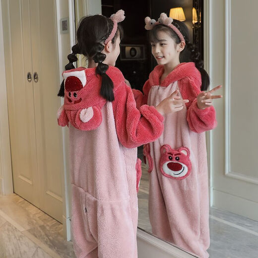 Children's one-piece pajamas autumn and winter thickened new model coral velvet cute boy sleeping bag one-piece hooded home clothes 222 Lollipop 2 K zipper style 110 10 size recommended 110-120CM