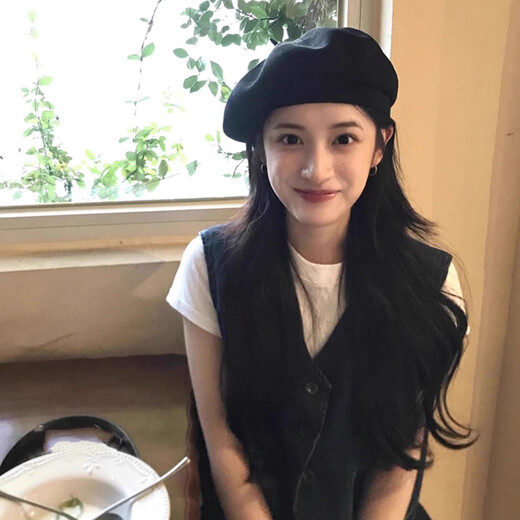 Zhizhou Hat Women's Beret Autumn and Winter Korean Style Versatile Big Head Circumference Showing Face Small Versatile Painter Hat Peaked Hat Women Black