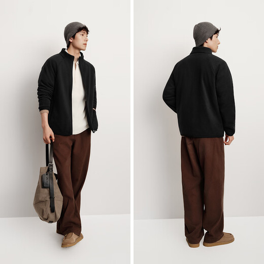 Semir Wang Anyu same style | Jacket men's autumn and winter double-sided velvet knitted jacket thermal insulation polar fleece 25 new couple tops black 90001 outer polar fleece L