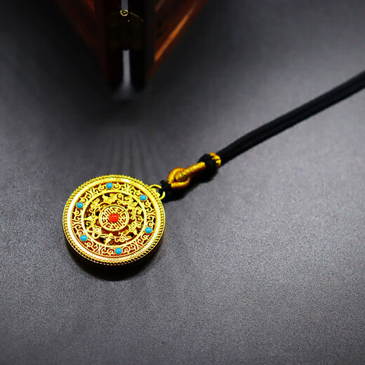 Dishi quality Yuesa gold men's and women's necklace long sweater chain ancient gold color light luxury multi-sense pendant Five blessings perfect necklace (ruyi knot black thread)