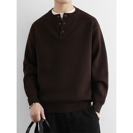 Gonggong sense button sweater men's autumn and winter new fashion men's American Henry collar sweater thickened warm wool sweater light mustard green M recommended 120Jin Jin equal to within 0.5 kg