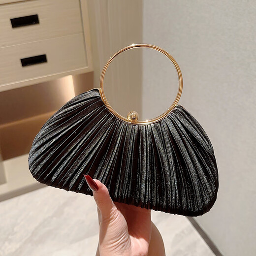 Yunshun handbag socialite high-end pleated bag 2025 new dinner cheongsam bag dress hand crossbody bag pleated evening bag apricot 23*6*19CM