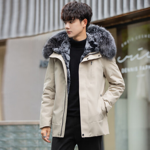 Falling party overcomes men's new set of rabbit fur lining with removable fur all-in-one winter coat mid-length 9819 gray mid-length 2XL
