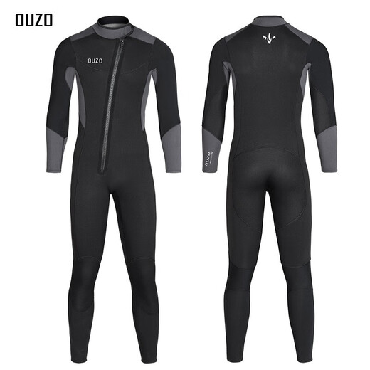 Oeny's new 5/3 wetsuit for men, super elastic, thickened and velvet, cold-proof and warm one-piece wetsuit, jellyfish surfing winter swimsuit, black and gray CR super elastic, long hair mercerized thermal cloth inside S