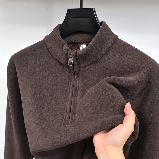 Nasawassup light luxury men's autumn and winter Austrian velvet half-high zipper bottoming shirt solid color fleece long-sleeved velvet thickened sweatshirt black XL