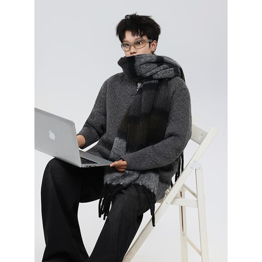 American retro twist design sweater for men and women, lazy henley collar loose pullover sweater for men and women, gray thick XL