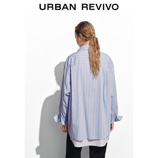 UR2026 Spring New Women's Commuting Versatile Striped Super Loose Cardigan Shirt UYL250146 Blue Stripes S (XS-S)