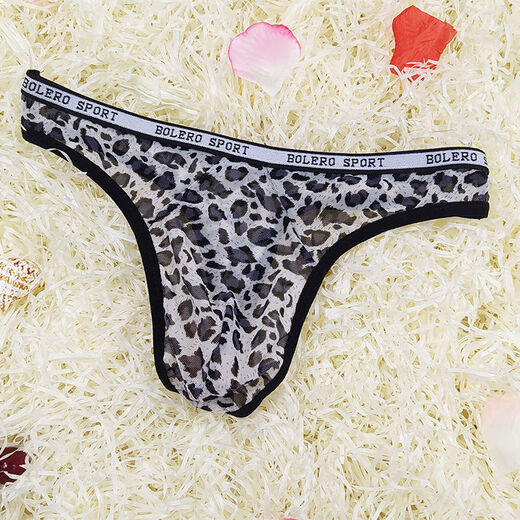 Men's sexy leopard print underwear men's low-waist transparent mesh breathable thong youth summer pure lust style thong red M