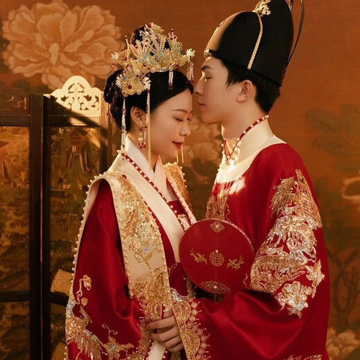 Vnxifm Ming Dynasty Wedding Clothes Large Size Xiuhe Clothes Wedding Clothes Couple Wedding Clothes Wedding Dresses Toasting Clothes Ancient Style Han Clothes Fengguan Xiapei N-352 Women's One Size