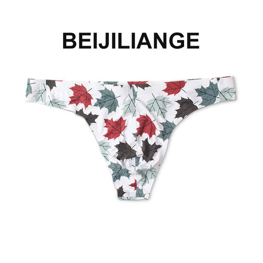 Men's sexy underwear thong single thong low-waist fashion printed ice silk seamless fit U convex design men's T-pants Music M