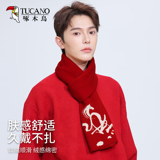 Woodpecker (TUCANO) Year of the Horse limited wool scarf for men's zodiac sign red scarf and scarf for New Year gifts for boys