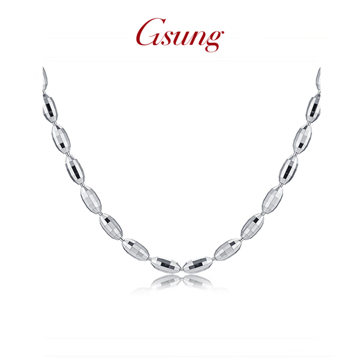 GsunG platinum oval laser bead necklace for women PT950 pure white gold bead flower chain simple gift for wife. Priced by gram. Contact before bidding.