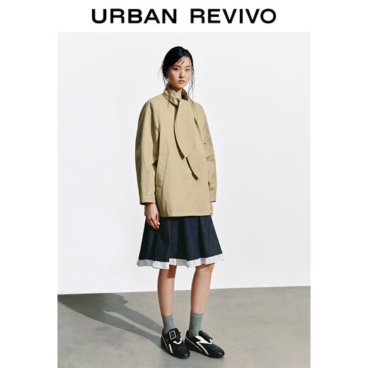 UR2025 Winter New Women's Casual Amber Streamer Wind Ribbon Windbreaker Jacket UYL150130 Light Khaki S