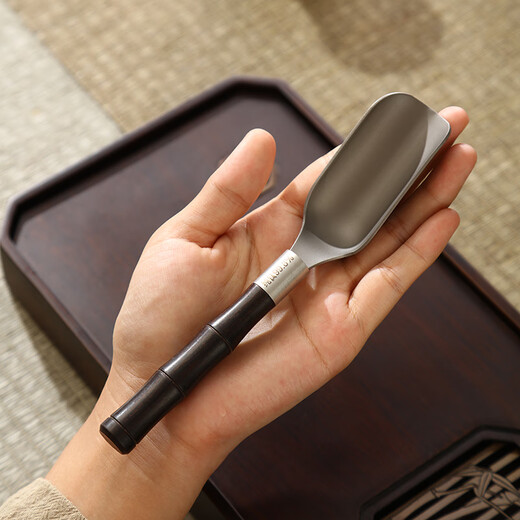 Bifa pure titanium tea clip tea spoon tea making tools tea set accessories high-end ebony tea cup tweezers cup washing holder tea set Ebony wood combined with pure titanium - curved handle tea clip + bamboo handle tea spoon