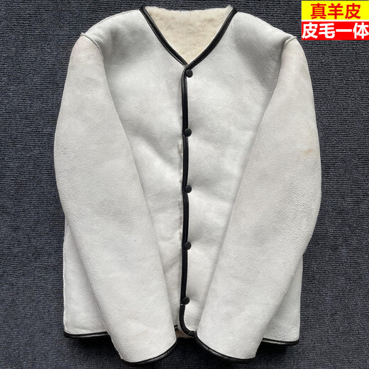 Fur all-in-one pure sheepskin jacket for middle-aged and elderly men, lamb wool cotton-padded jacket, pure sheepskin lining jacket, thickened leather top, round neck snap style XL Weight 110Jin Jin equals 0.5kg -130Jin Jin equals 0.5kg