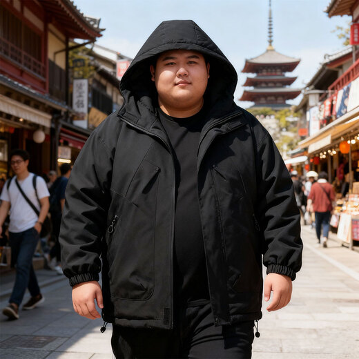 Fat, handsome, fashionable and fat cotton-padded jacket for men, winter warm and windproof plus fat plus size casual loose hooded cotton jacket, Khaki 7XL (suitable for 240-260Jin Jin is equal to 0.5kg)
