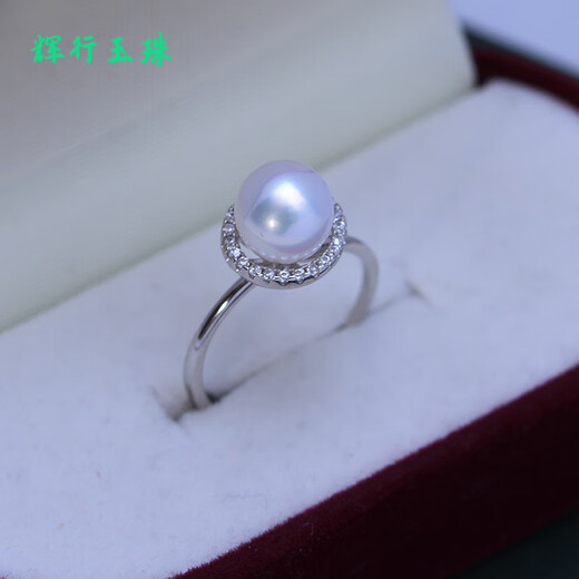 Zhuji natural freshwater pearls, strong light, nearly round beads, almost flawless, S925 silver women's adjustable ring, silver accessories + white pearls, opening adjustable