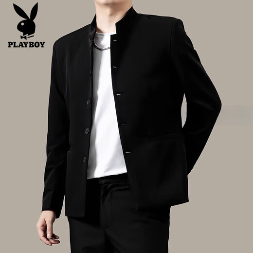 Playboy high-end handsome new Chinese tunic jacket men's spring and autumn 2025 new casual stand-up collar suit jacket black XL 122-133Jin Jin is equal to about 0.5 kg