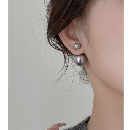 Kaximu S999 sterling silver needle Zhao Lusi same style double-sided pearl earrings for women front and back wear light luxury earrings high-end earrings S999 silver needle large and small pearl earrings gift box Aoleng white