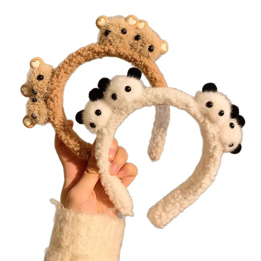 Add cute plush panda face wash headband, funny and creative antler doll face wash headband, bear makeup tray, hair accessories, 4 white little panda headbands, two
