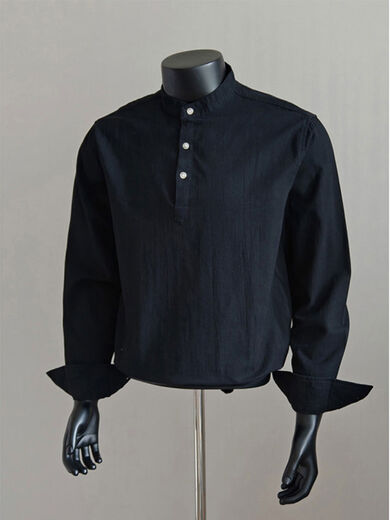 Xiaohongshu's same style black Henry collar long-sleeved shirt for men, autumn old money style polo shirt, American lining, black M