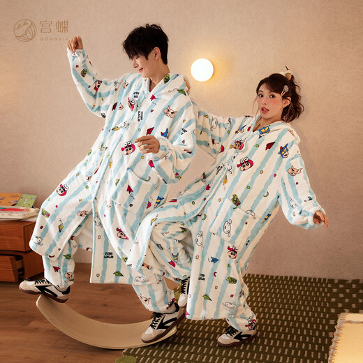 Gongdie Heat Storage Type Crayon Shin-chan Autumn and Winter Couple Pajamas Women's Thickened Flannel Warm Men's Home Clothes
