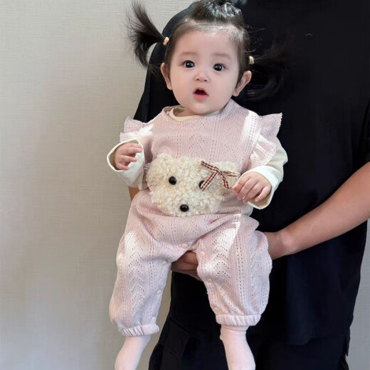 2025 New Girls Overalls Suit Autumn Fashionable Cute Baby Clothes Baby Two-piece Spring and Autumn Romper Suit Pink Dog Harness + Beige T 80