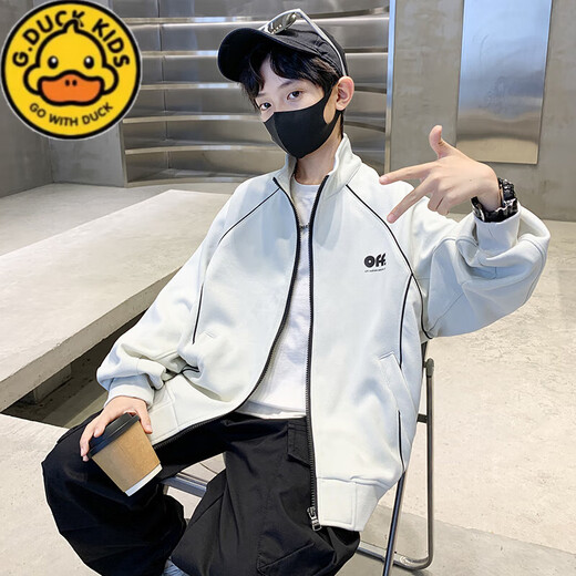 G.DUCKKIDS Boys Spring Style Lazy Jacket 2025 New Medium and Large Boys Children's Sports Sweatshirt Jacket Street Beige 150 cm