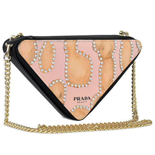 PRADA Diamond Girl Hand-painted Beads Chain Oxidized Cosmetic Bag Handbag Crossbody Bag Pink Diamond Sweetheart-Black Gift Box