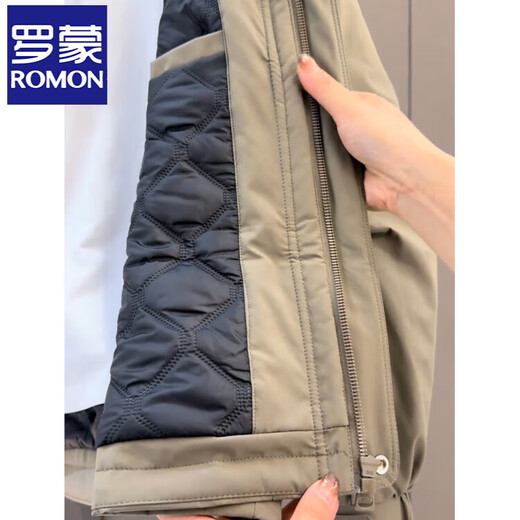 ROMON high-end hooded cotton jacket for men in autumn and winter, handsome and versatile casual casual quilted and thickened khaki green 2XL recommended 155-170 Jin Jin equals 0.5 kg