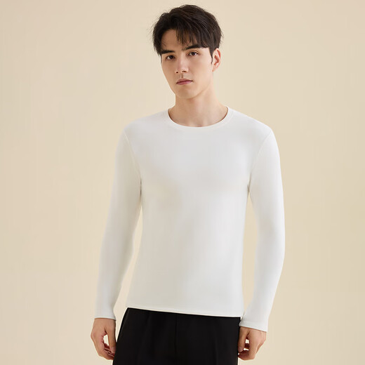 Freestyle round neck bottoming shirt men's T-shirt camellia oil moisturizing goose down antibacterial German velvet brushed slim long-sleeved men's thermal underwear