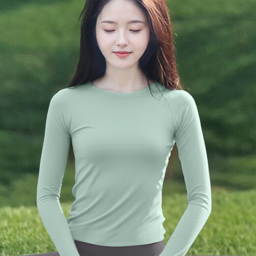 Double show nude yoga clothes for women 2025 new slim and beautiful Pilates long-sleeved fitness top sports suit autumn and winter dark green top XL 120-135