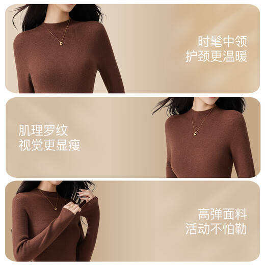 Catman 2025 new seamless knitted sweater for women, mid-high collar pullover black bottoming shirt with slim warm sweater top