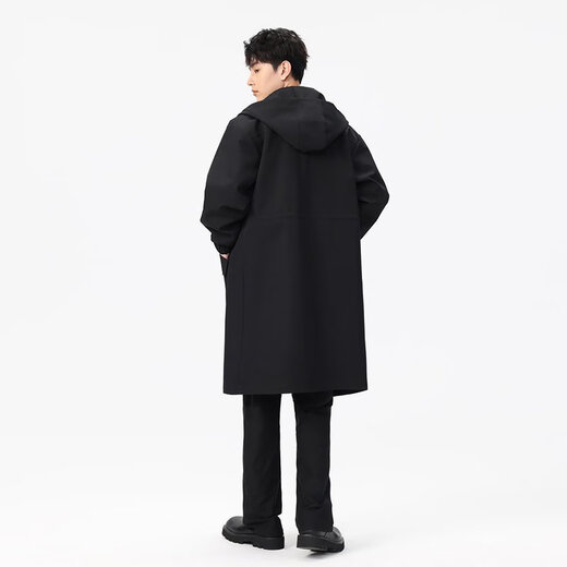 LOFVRANG cotton thickened warm mid-length windbreaker jacket men's autumn and winter large size loose fat casual coat knee-length cloak black cotton thickened 2XL suitable for 160 to 180 Jin Jin equals 0.5 kg