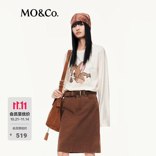MO&Co. long-sleeved T-shirt 2025 autumn new cat and mouse joint series cotton mottled print MBE3TEET03 off-white L /170
