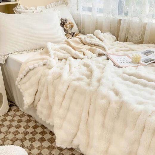 Yusenyi Light Luxury Bubble Rabbit Velvet Lunch Blanket Coral Warm Yang Velvet Sofa Cover Blanket Single Blanket Milk Velvet Air Conditioning Blanket 1-A+B Version Warm Yang Velvet Non-shedding and Non-static Children 100cmx150cm